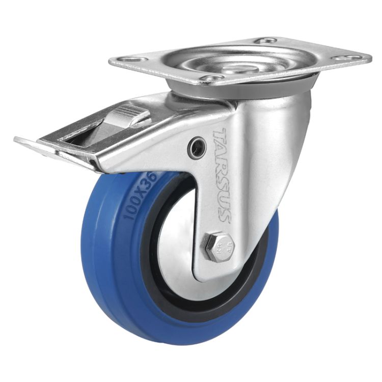 Swivel castor with brake 125 mm rubber blue - TARSUS
