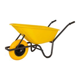 Wheelbarrow plastic container yellow 85 liter anti-puncture tire