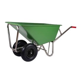 Wheelbarrow with large plastic container green 160 liters 2 wheels