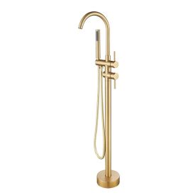 Freestanding bath mixer brushed gold with hand shower - QMIX600