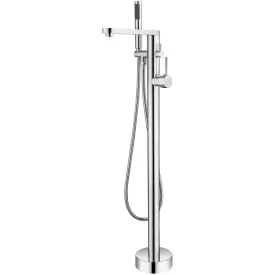 Freestanding bath mixer - including hand shower - chrome square