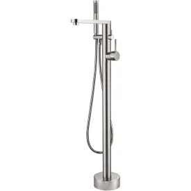 Freestanding bath mixer - including hand shower - stainless steel square