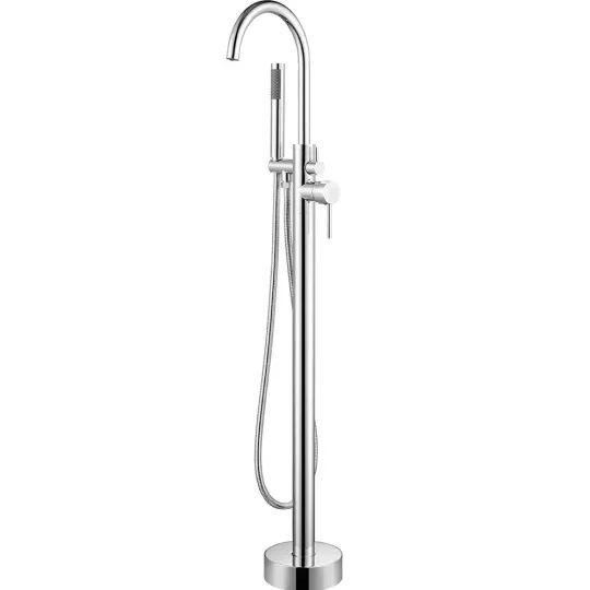 Freestanding bath mixer - including hand shower - stainless steel
