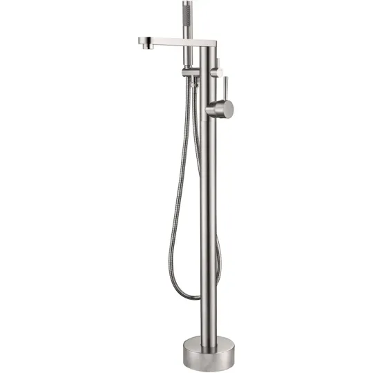 Freestanding bath mixer - including hand shower - stainless steel square