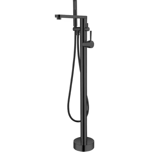 Freestanding bath mixer - including hand shower - matt black square