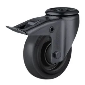 Zwenkwiel 125 mm met boutgat + rem TPR zwart - TARSUS