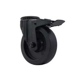 Zwenkwiel 125 mm met boutgat + rem TPR zwart - TARSUS