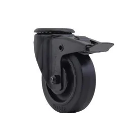 Zwenkwiel 100 mm met boutgat + rem TPR zwart - TARSUS
